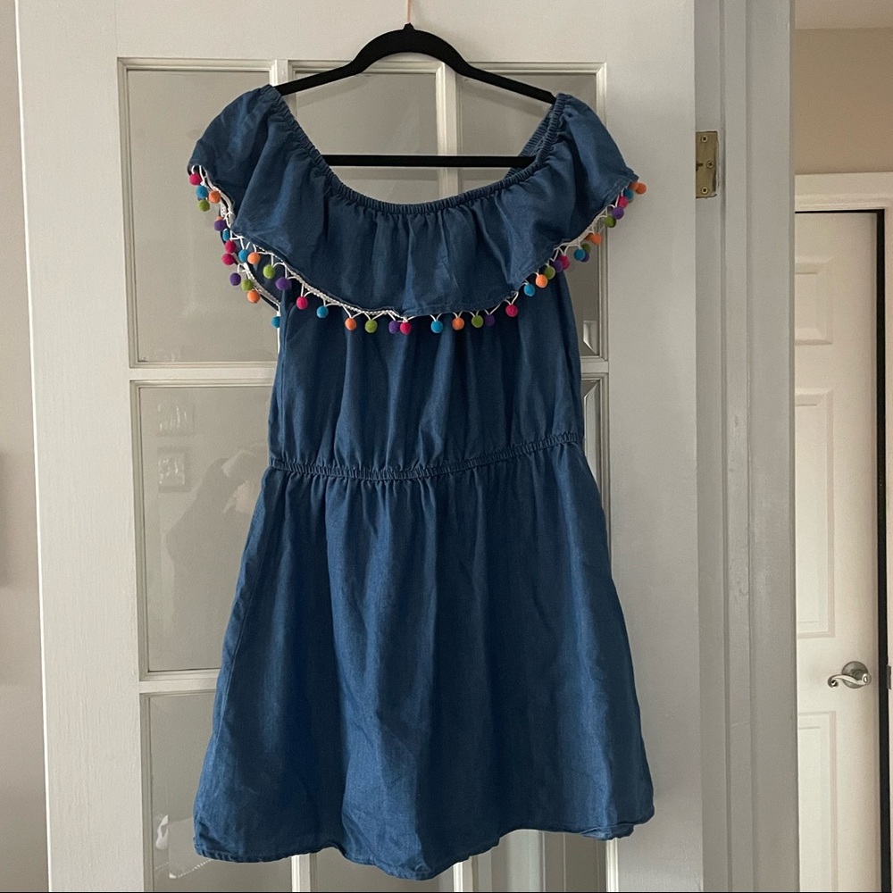 Chambray Pompom Dress